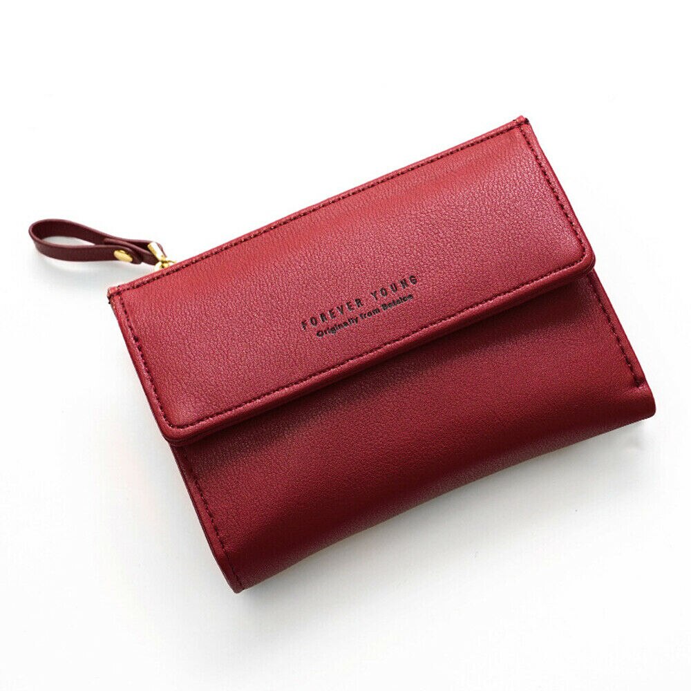 Dames portemonnee mini clutch tas pu leer effen kleur portemonnee creditcardhouder kaartverpakking: Bordeauxrood