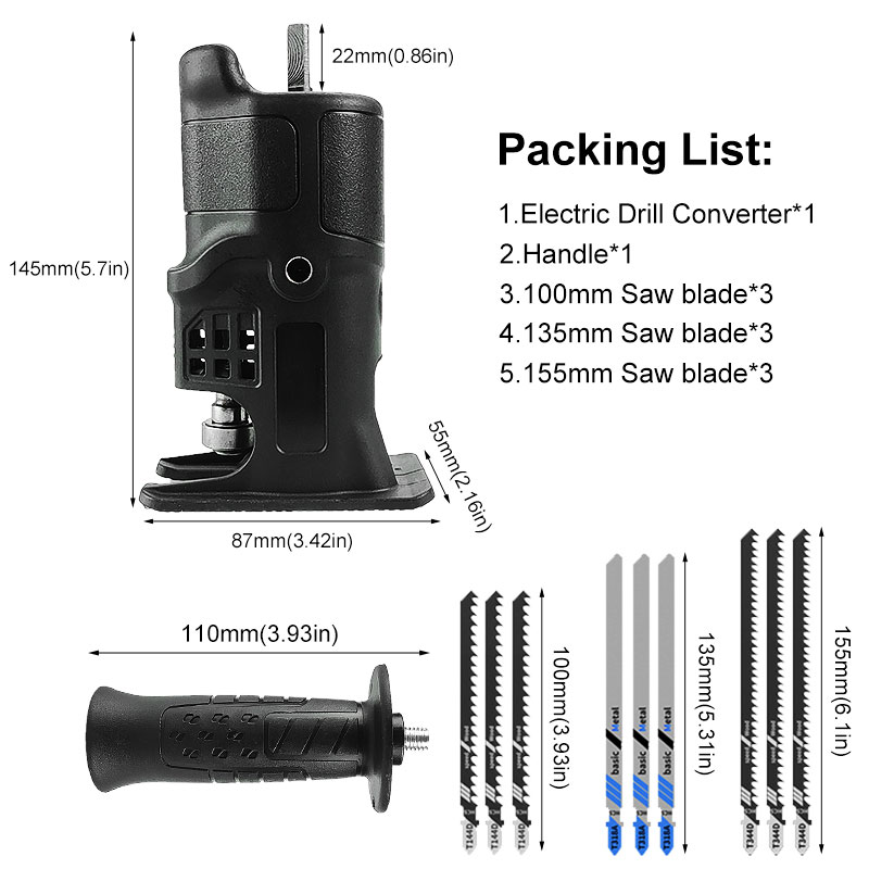 21V 12V Accu Boormachine Elektrische Schroevendraaier Oplaadbare Met Batterij Elektrische Boor Conversie Kettingzaag Blade Power Tool Set: head 9 Blades