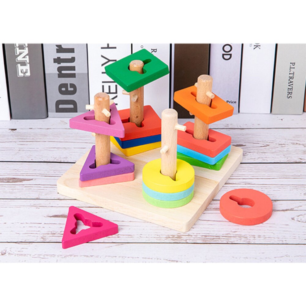 1 set houten schattige kleurrijke educatieve speelgoed kinderspelletjes geometrisch speelgoed voor kinderen