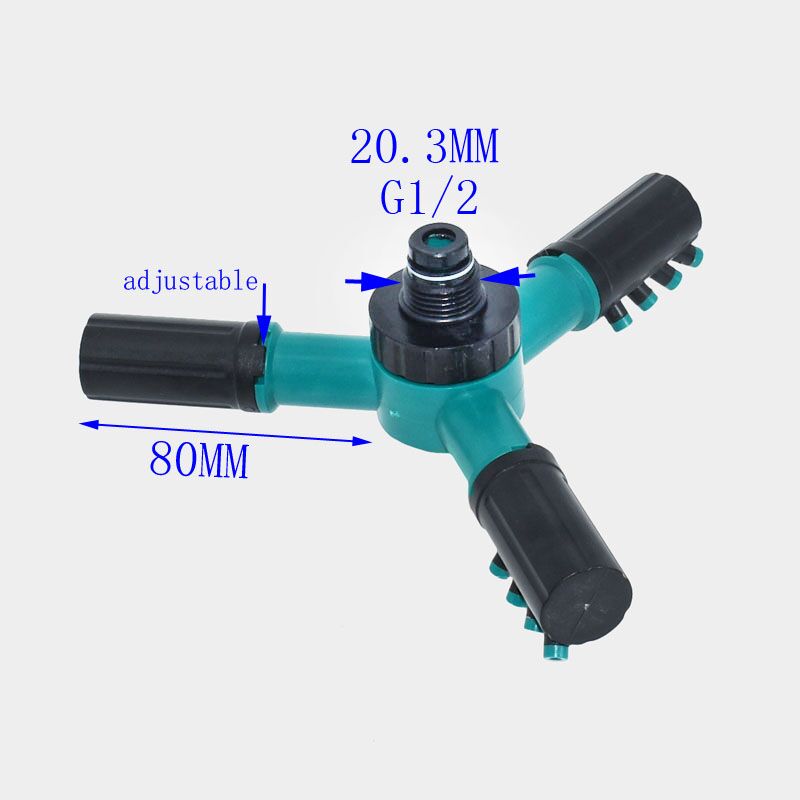 Vattenmunstycke trearmad trädgårdssprinkler bevattningshuvud gräsmatta 3 munstycke vattensprinkler trädgårdssprinkler vatten hållbar roterande 1 st