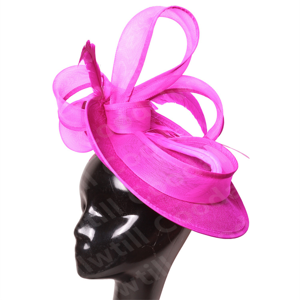 Rosa quente derby fascinator chapéu feminino casamento igreja acessórios de cabelo senhoras chique véu moda pillbox boné elegante festa millinery: Vermelho Rosé