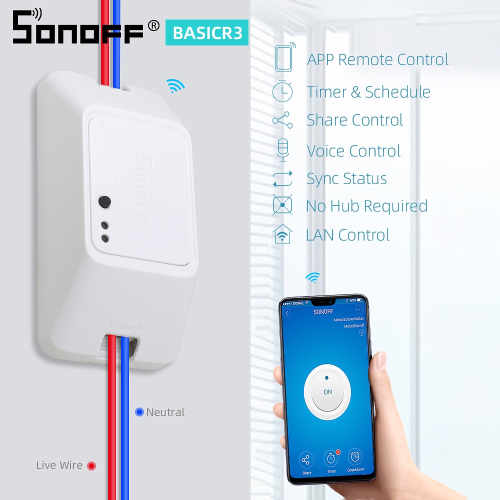 Sonoff basic  r3 trådløs wifi switch 220v/ lys/med google home/alexa/ewelink automatiseringsmodul smart home diy smart switch