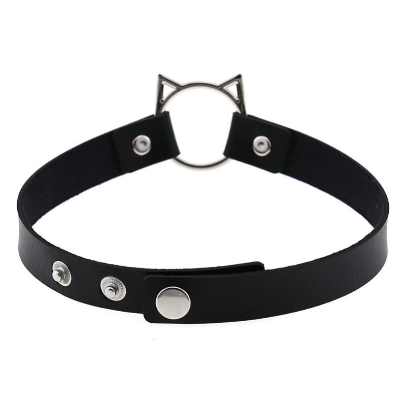 Punk Harajuku Collar Choker Necklace Kit head PU Leather Choker Punk Goth 100% Handmade Neck Bracelet animal Jewelry