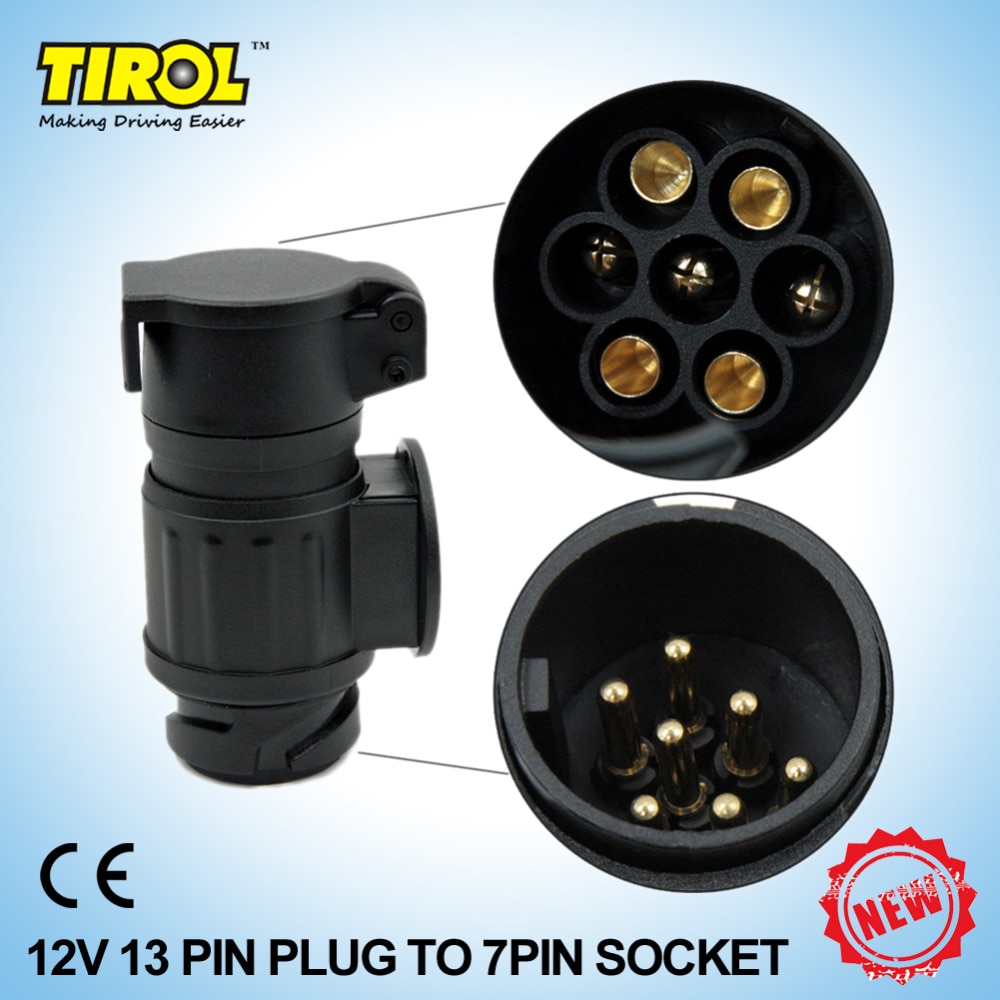 Tirol 13 to 7 pin trailer adapter sort matte materialer trailer ledningsstik 12v anhængertræk anhængerstik 22809b