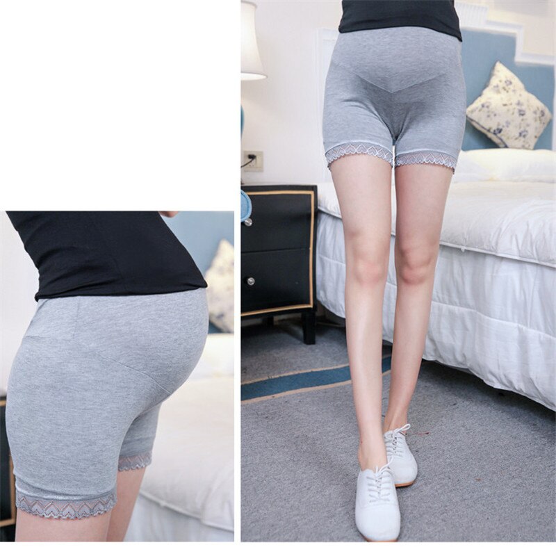 Shorts til gravide blonder sikkerhedsshorts gravidbukser undertøj leggings kvinder trusser shorts bukser til graviditetstøj: Grå blonder