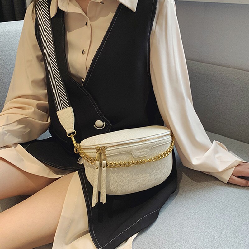 Women's Belt Bag PU Leather Chain Jin Mantang Bag On A Belt Wild Satchel Women Belly Band Waist Bag