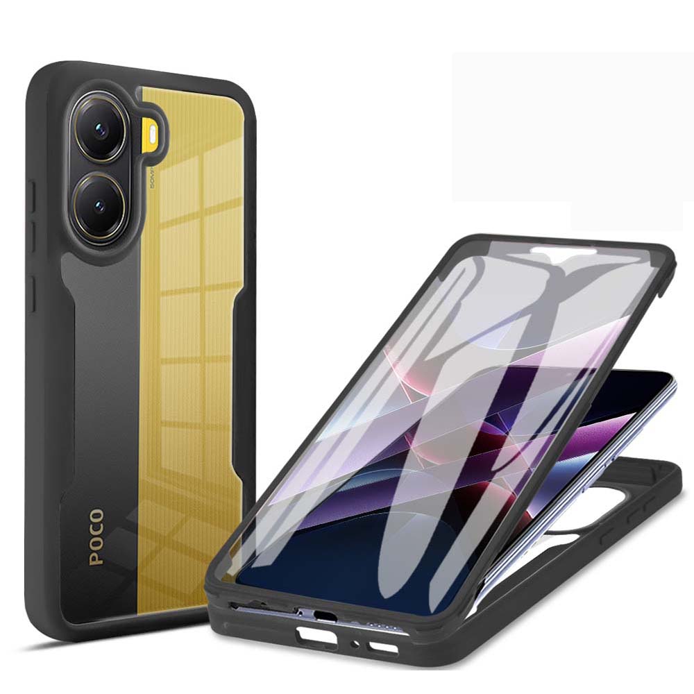 360 Full Body Screen Protector Transparent Case For Mi POCO X7 X6 Pro X3 NFC Shockproof Phone Cover For POCO F6 F5 Pro C65: black / For Poco X4 GT