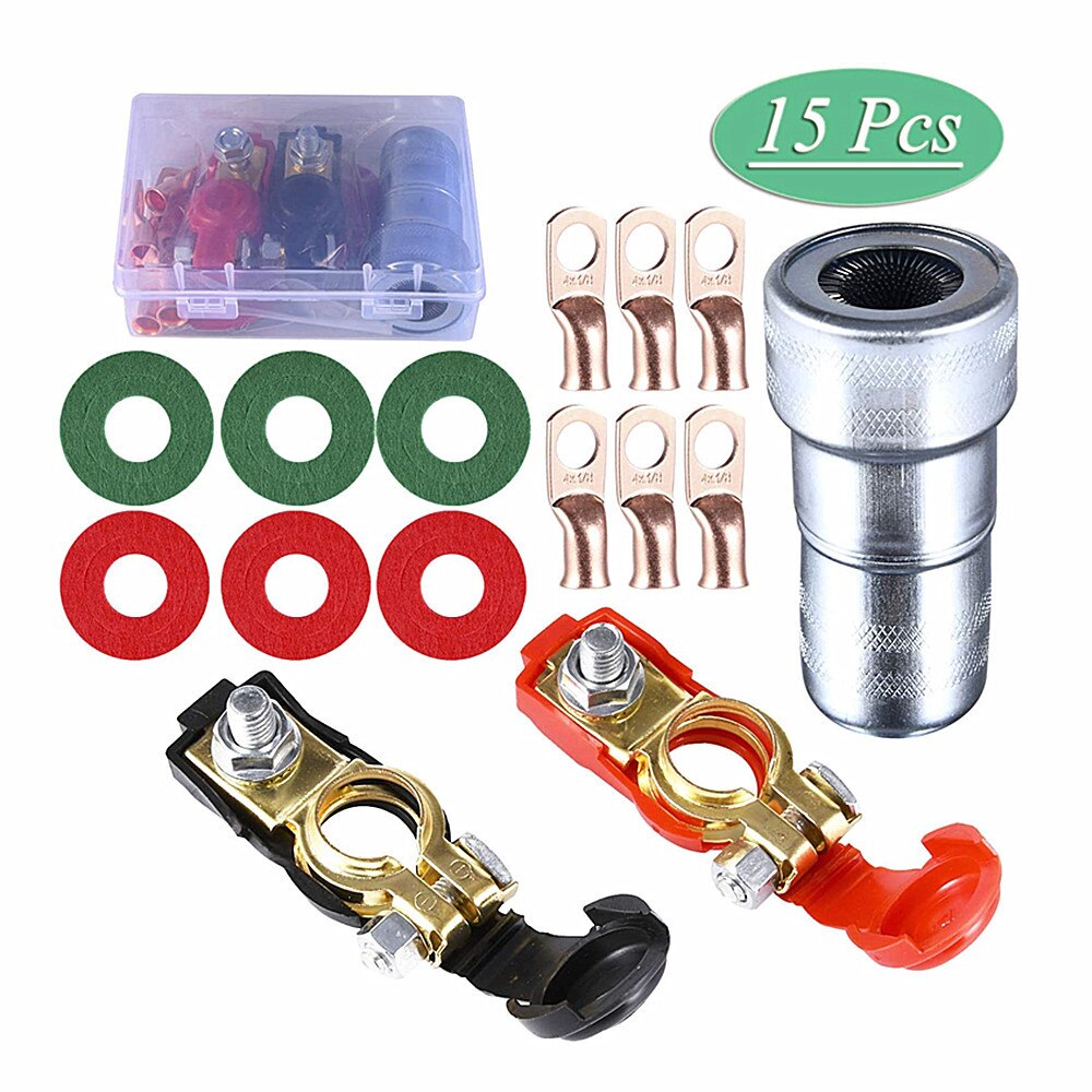 Fine Copper Battery Terminal Connector Copper Ring Termination Kit plus Only Battery Terminal Cleaning Brush Anticorrosion Gaske
