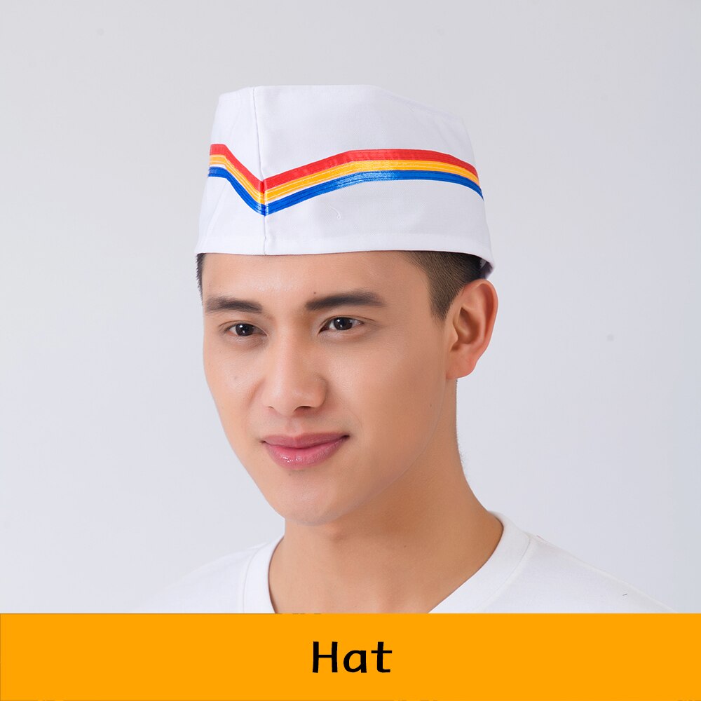 Restaurant Chef Hats Striped Catering Kitchen Reposteria Cook Hat Men Women Hotel Bakey Cafe Waiter Breathable Cap: Tricolor stripe