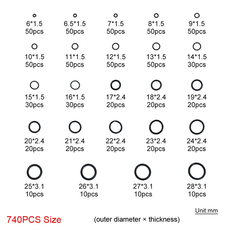 740Pcs 1200Pcs Nitril Rubber O Ring Set Met Haak Gereedschap Nbr Seal Ringen Pakking Oring 24 Maten Olie-Slip Afdichting O-Ring Kit