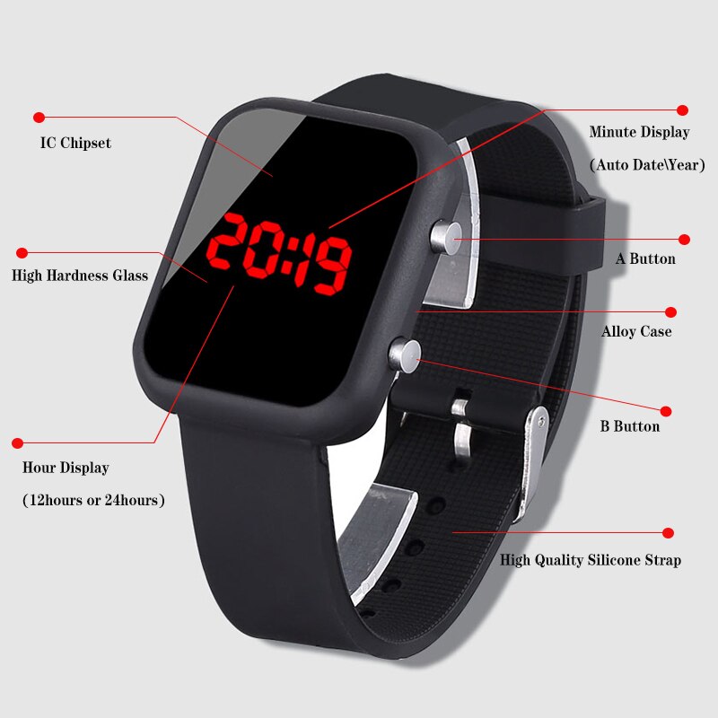 Brand Kids Watches Black Led Silicone Watch Boys Electronic Clock Children Watches Relogio Infantil Sports Wristwatch