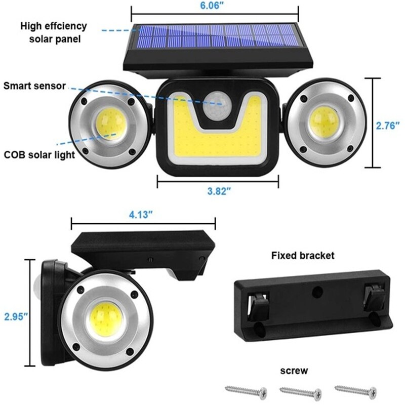 Solar buitenlamp met 74 leds, wandlamp met pir-bewegingssensor, tuinlamp op zonne-energie, waterdicht, energiebesparend, straatverlichting