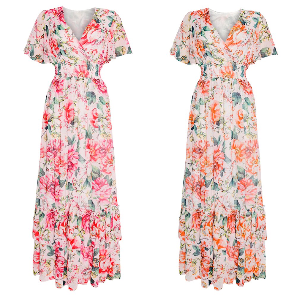 MD – Robe longue en mousseline de soie pour femme, tenue avec imprimé africain, style bohème, motifs floraux, Ankara, Dashiki, Abaya, vêtement d&#39;été
