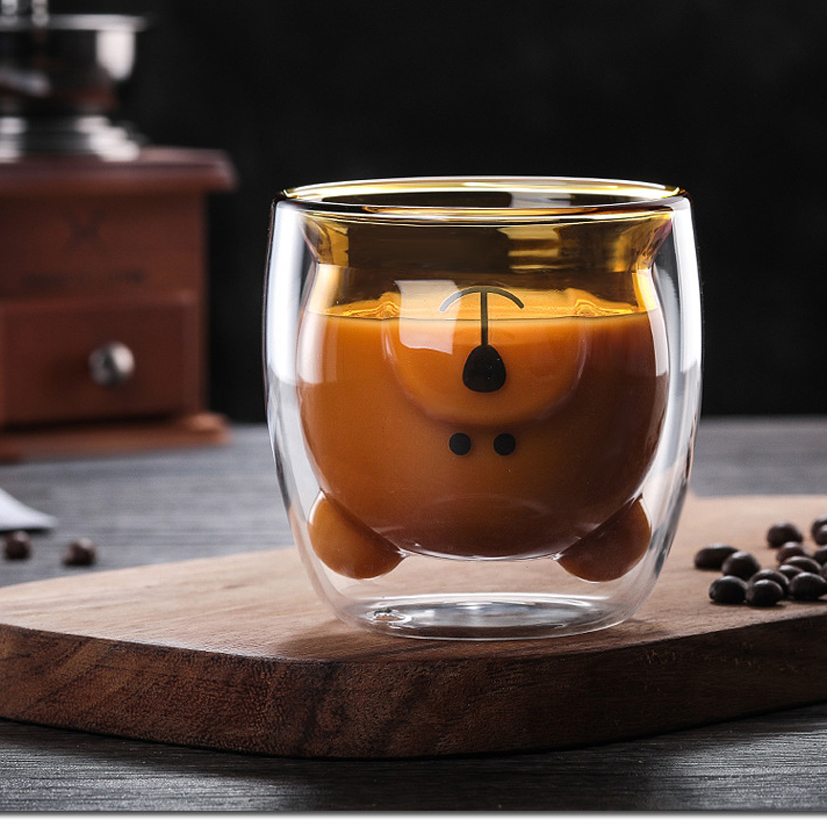 270 Ml Double Coffee Cup High Borosilicate Glass Cold Drink Cup Drink Cup Cute Bear Glass Milk Glass Milk Tea Glass