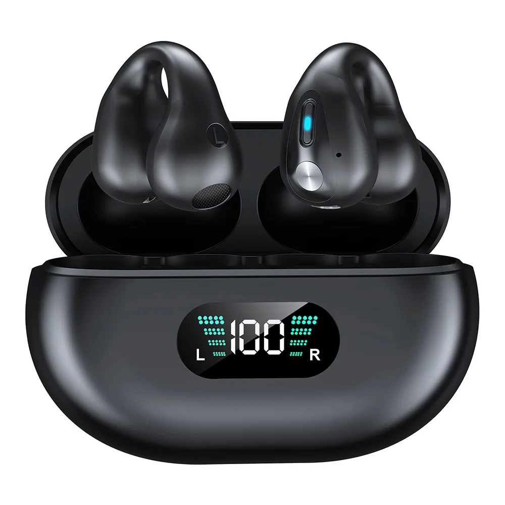 Bluetooth Bone Conduction Earphones Clip Ear Wireless Sport Headset Noise Reduction Earbuds HD Call HIFI Music Headphones: black
