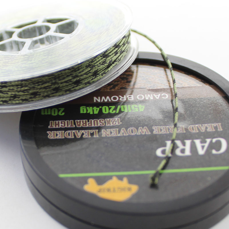20m carpa linha de pesca sem chumbo linha líder carpa equipamentos de cabelo 12 strand trança linha para carpa grossa acessórios pesca fim equipamento