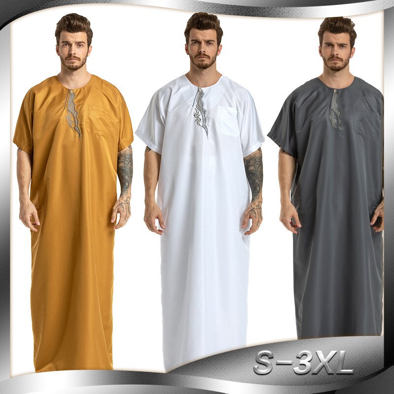 Arabische Moslemische Kleidung Männer Jubah Thobe Ethnische Roben Kurzarm Islamischen Pakistan Nahen Osten max Kleid Kaftan Saudi-arabien Männer
