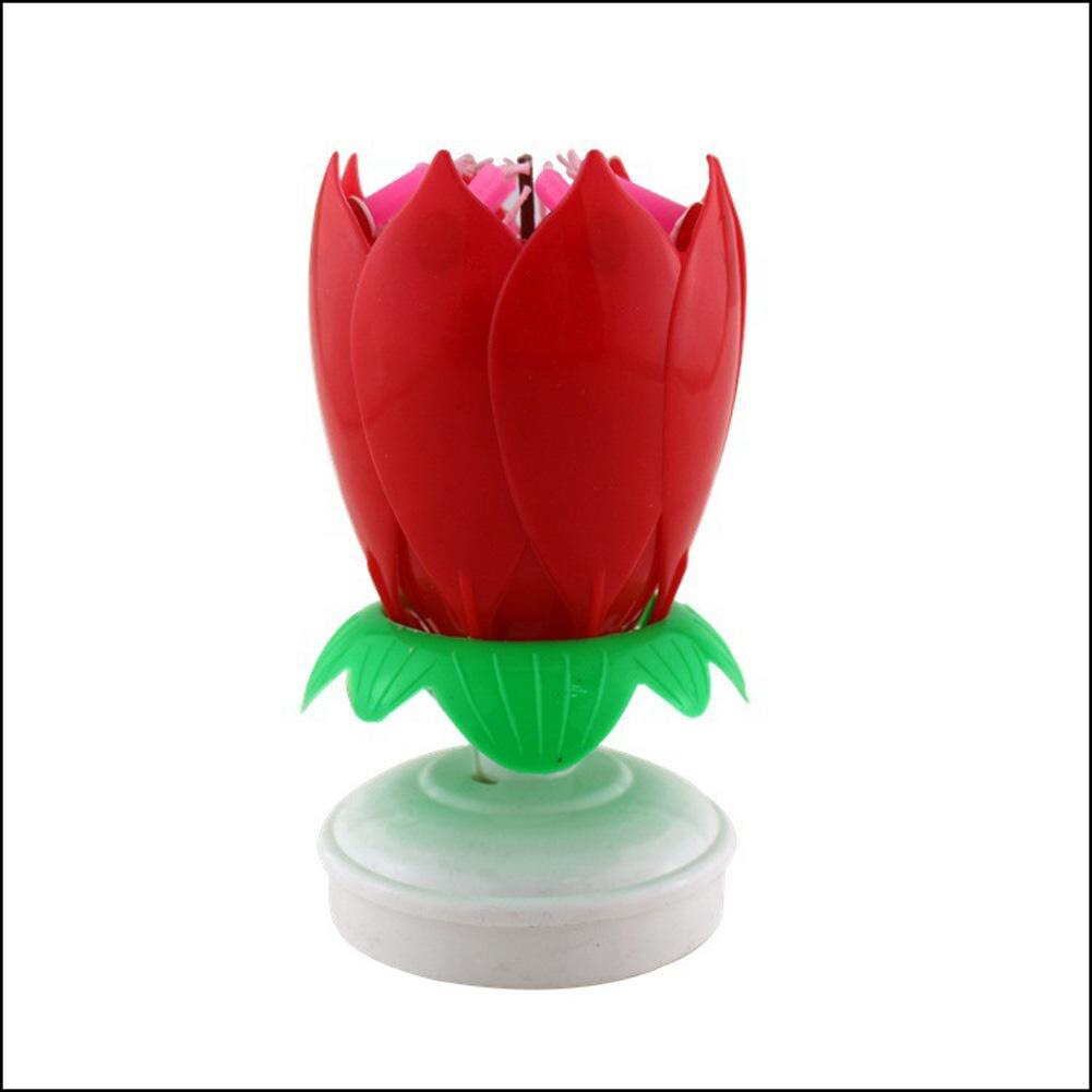 Yiwa Double Layers Lotus Musical Happy Birthday Candles Romantic Flower Light Cake Kids Party: red