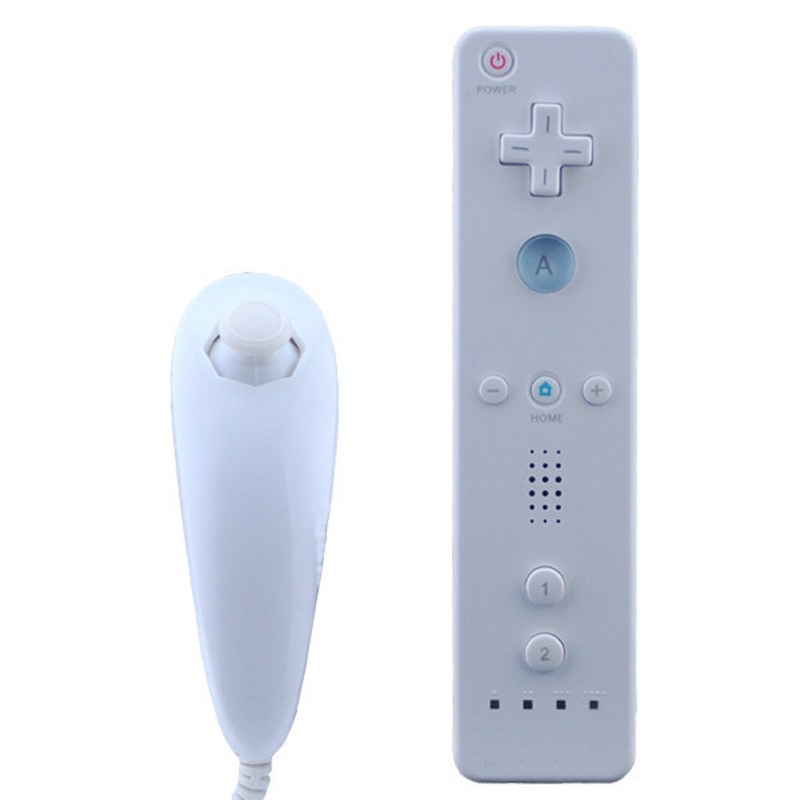 White Motion Sensor Remote Controller + Wired Nunchuck Combo for Nintendo Wii Console