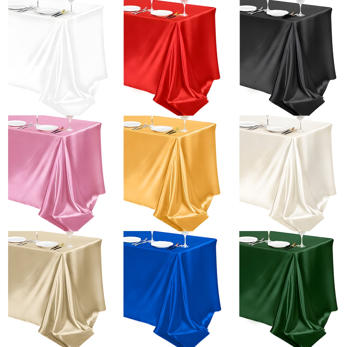 Nappe rectangulaire en Satin, brillante, lisse, blanc, rose, couleur unie, fournitures de fête de mariage, décors de Table