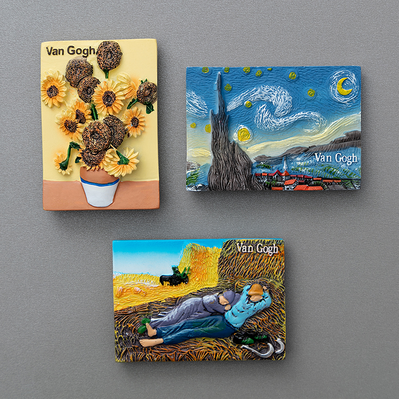 Wereldberoemde Schilderij Van Gogh Painting Frame 3d Koelkast Magneten Sterrenhemel Zonnebloem Siësta Koelkast Stickers