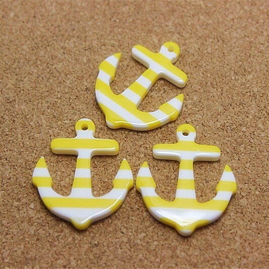 10 Stuks 33*28 Mm Streep Anker Nautical Sailor Resin Plaksteen Cabochon Voor Diy Sieraden/Craft Decoratie: yellow 10pcs