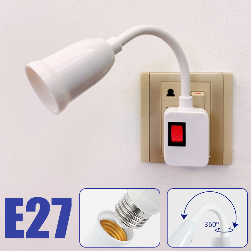 Cabezal de lámpara giratorio enchufable directo, portalámparas E27 con interruptor, portalámparas con enchufe europeo, lámpara de mesa LED, Base de lámpara