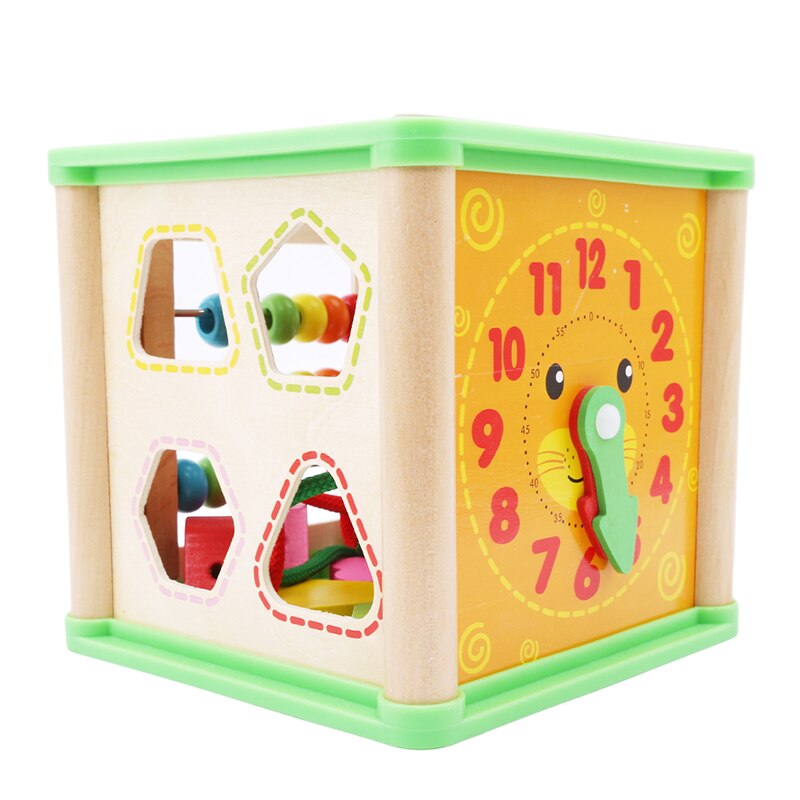 Kleurrijke Houten Math Rond Kraal Doolhof Letters Erkenning Abacus Klok Multifunctionele Vier Zijden Schat Borst Onderwijs Puzzel