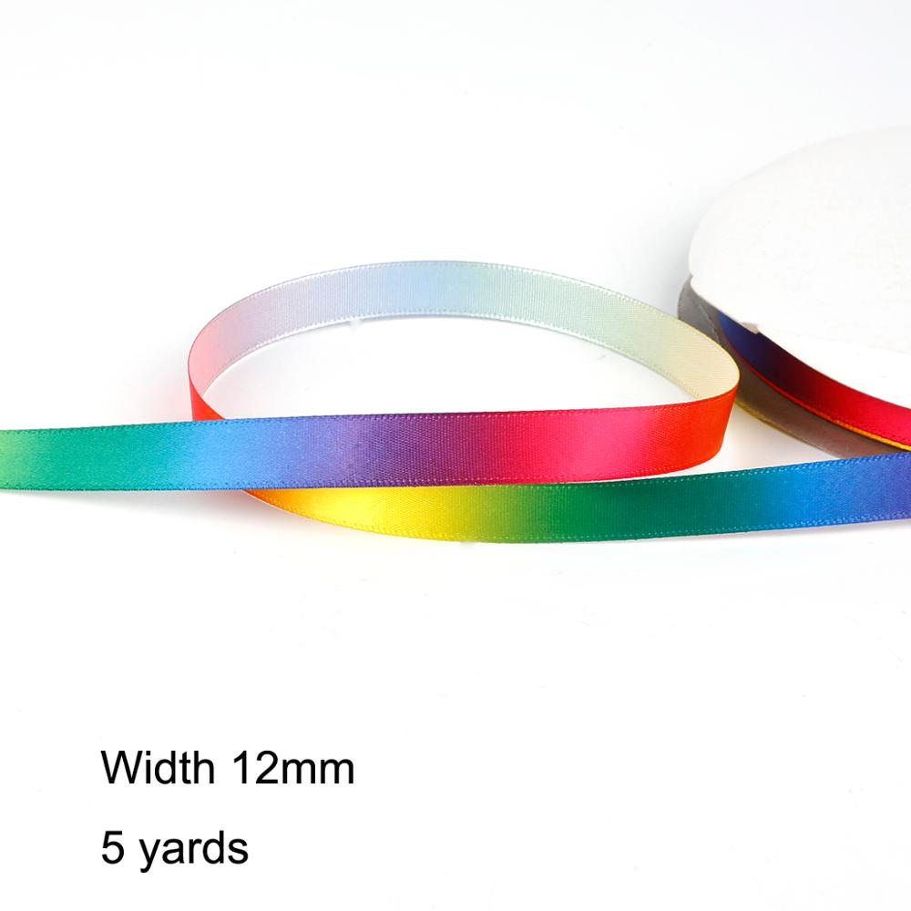 5Yards/lot Satin Double-sided Rainbow ribbons Wrapping DIY handmade Christmas Year/wedding /Party Decoration: 12mm