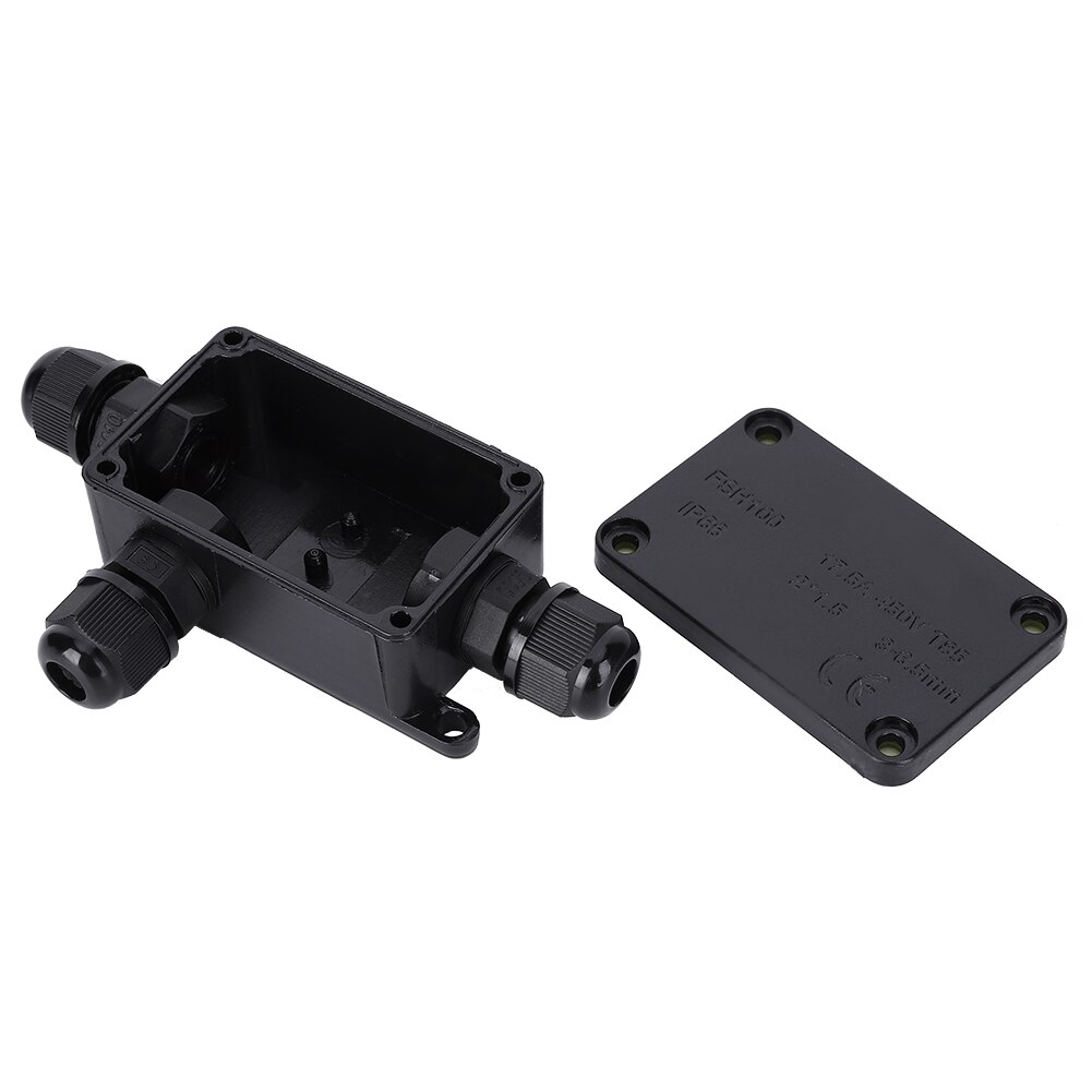 Waterproof Terminal Junction Box Black PC Mini 1 in 2 out for Outdoors IP66 3-6.5mm Wre Connector Junction Box