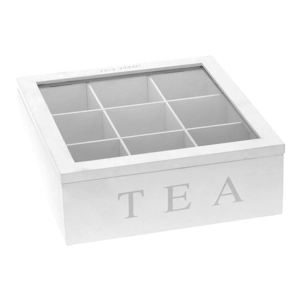 For Black Tea Green Tea Jasmine Tea Storage Box Wooden Bamboo Tea Bag Organizer Case Tea Caddy With 9 Compartments Ideal: white