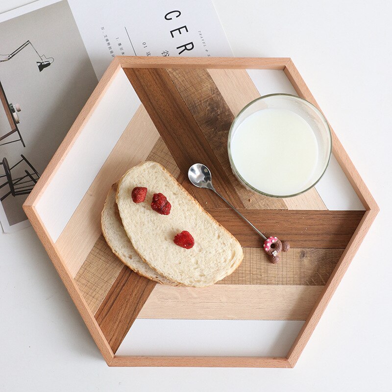 Household Decorative Wooden Serving Tray Decorative Tray Baking Wooden Tray Nut Cake Tray Dinner Plate Simple Geometric Tray