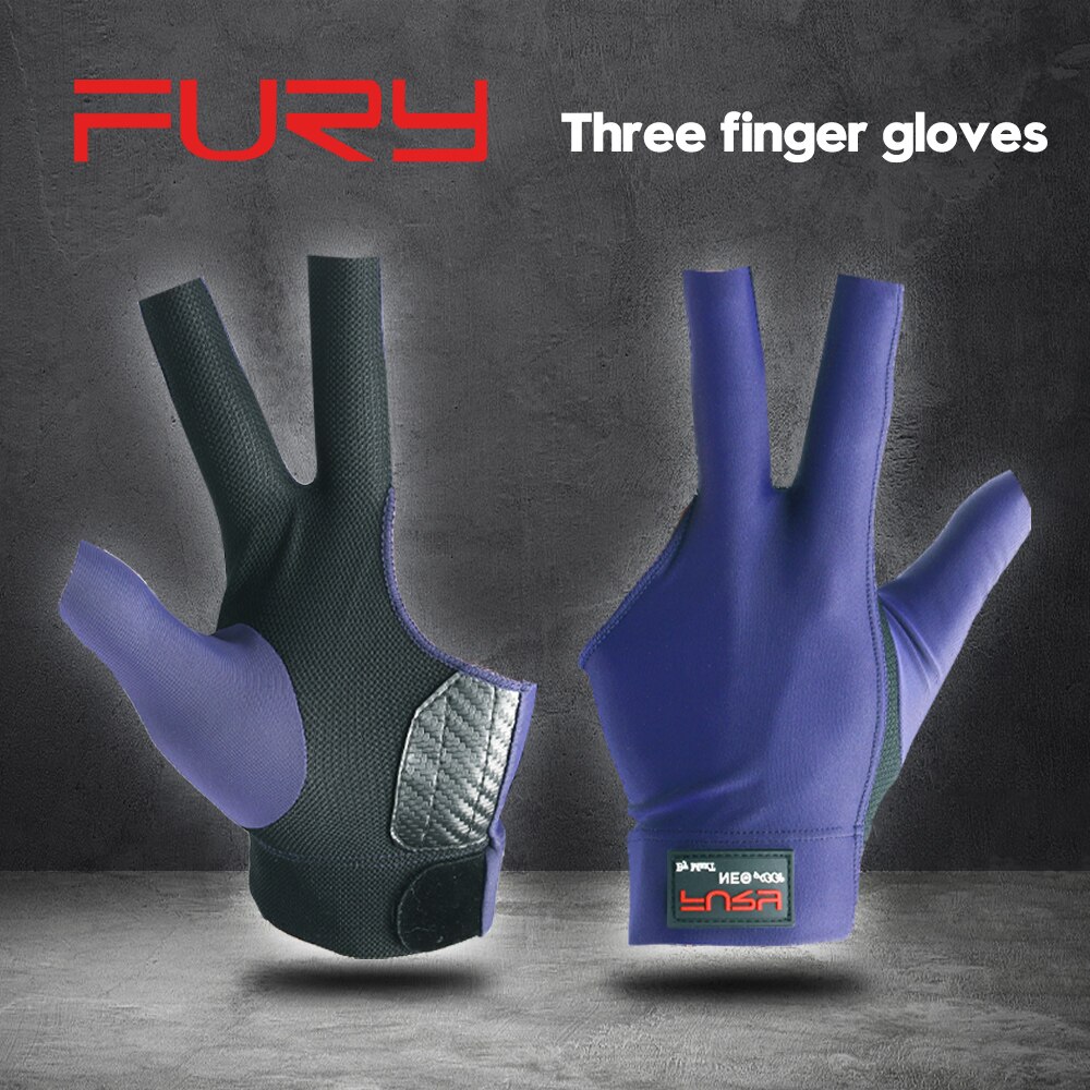 FURY Pool Cue Billar Gloves Left/Right Black Blue Three-finger Non-slip Breathable Comfortable Billiard Accessories