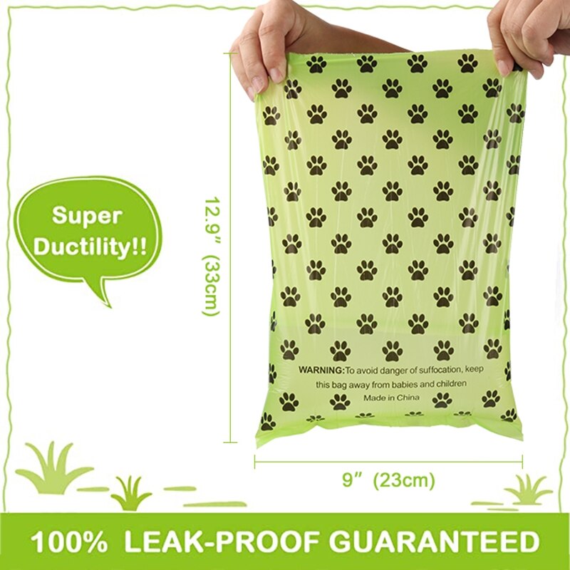 Dog Poop Bag Biodegradable Leak Proof Green Dog Waste Bags &amp; Dispenser Eco Friendly Pet Puppy Outdoor Garbage Pooper Clean Bag