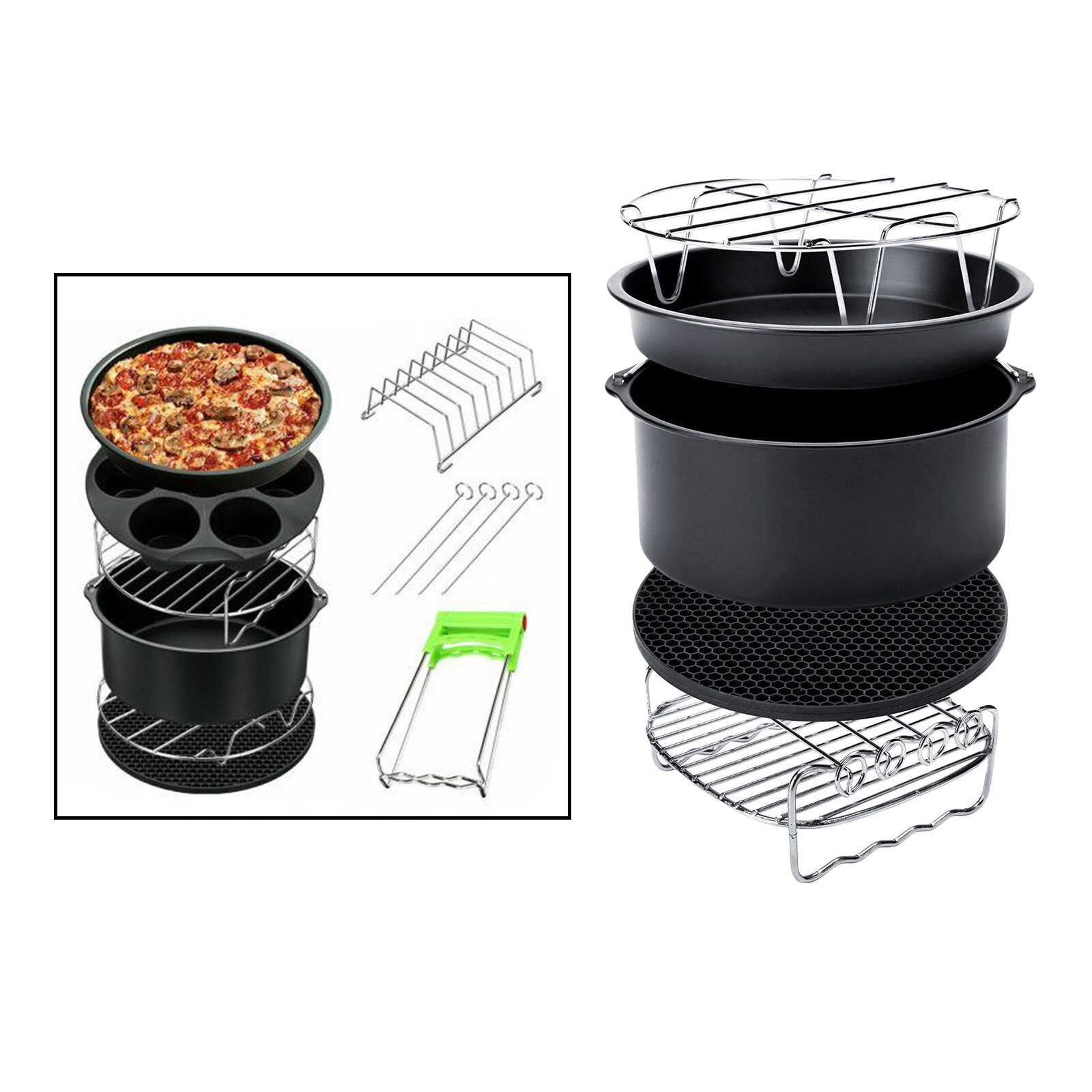 8Pcs Air Fryer Accessories Set Frying Cage Pan Rack Cake Barrel Fit for all Air Fryer 5.3, 5.8, 7, 8QT