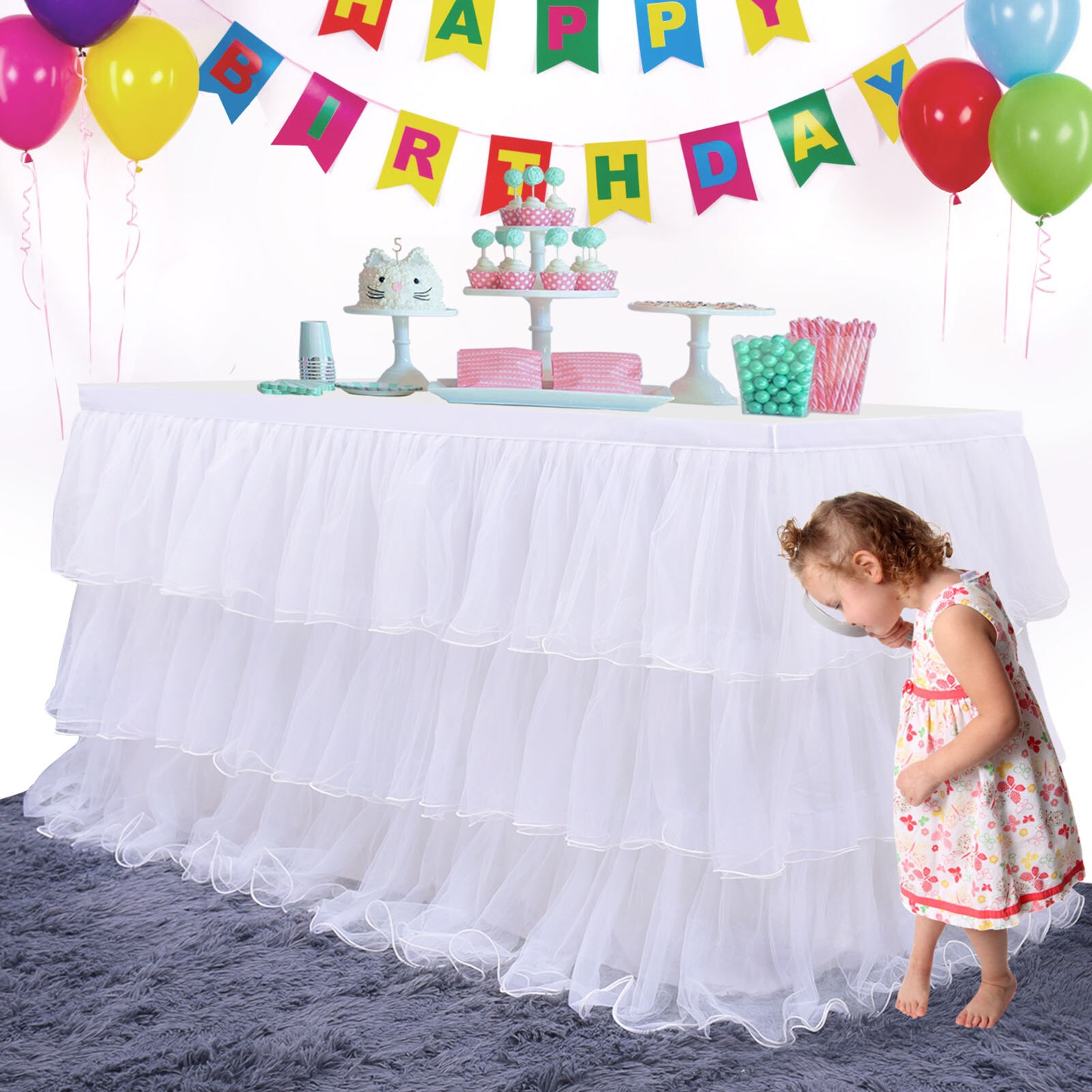 Wedding Party Tutu Tulle Table Skirt Cover Tableware Cloth Baby Shower Party Home Decor Table Skirting Birthday Party Decoration
