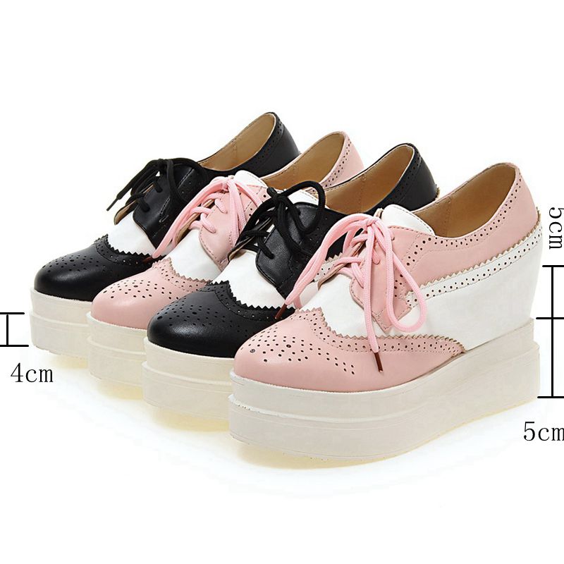 Asileto brogues lady platform pumps snörning creeper oxfords wedge skor för kvinnor vingspets college casual högklackat pumps zapato