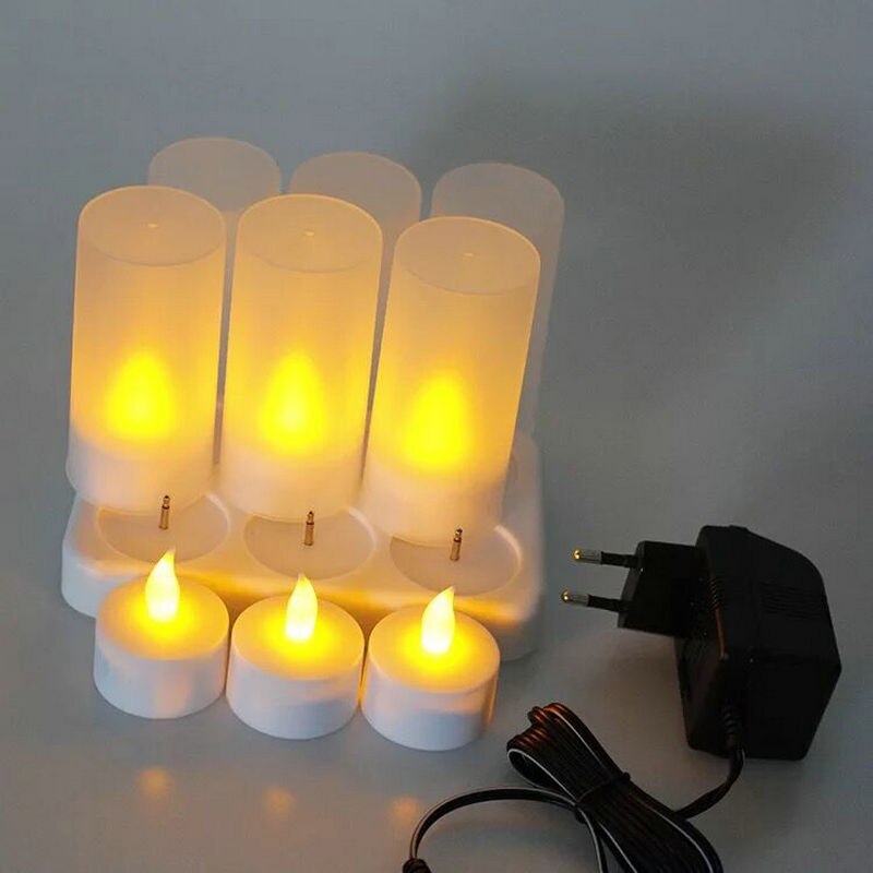 6pcs/12pcs Rechargeable Flickering Flameless TeaLight Led Candle lamp electric waxless Wedding Church Home Bar Church Deco-Amber: set of 6pcs