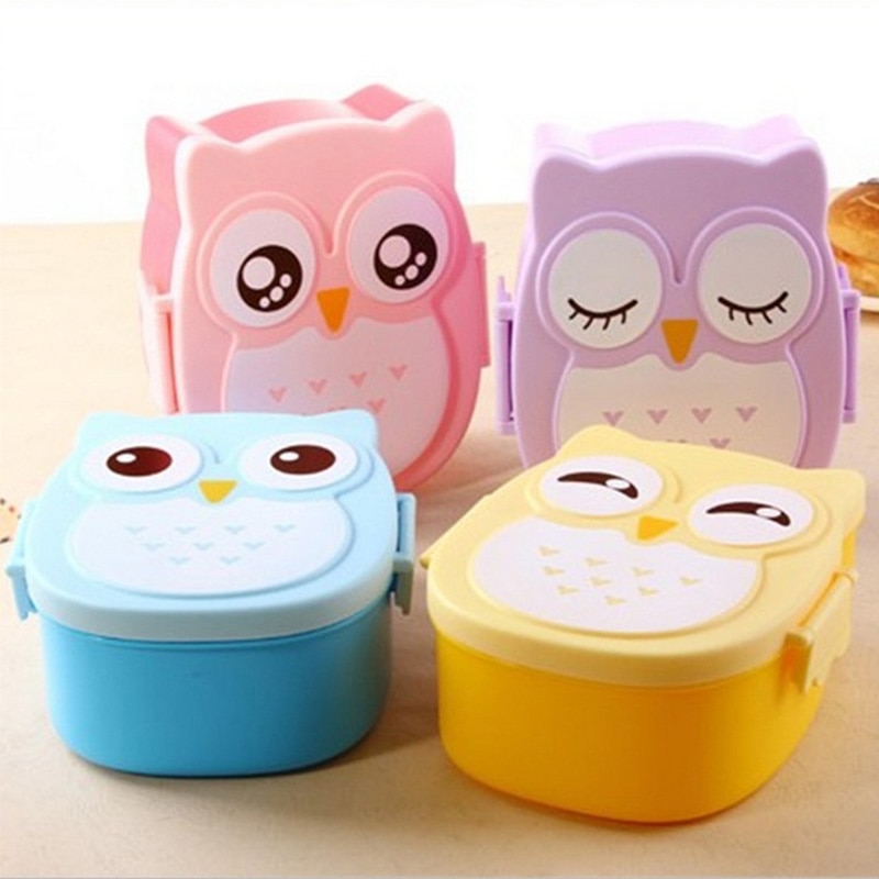 Tegneserie babymad retter ugle bærbar boks børn bento container frugt snack opbevaring kasser udendørs rejse sikkerhed  t2159
