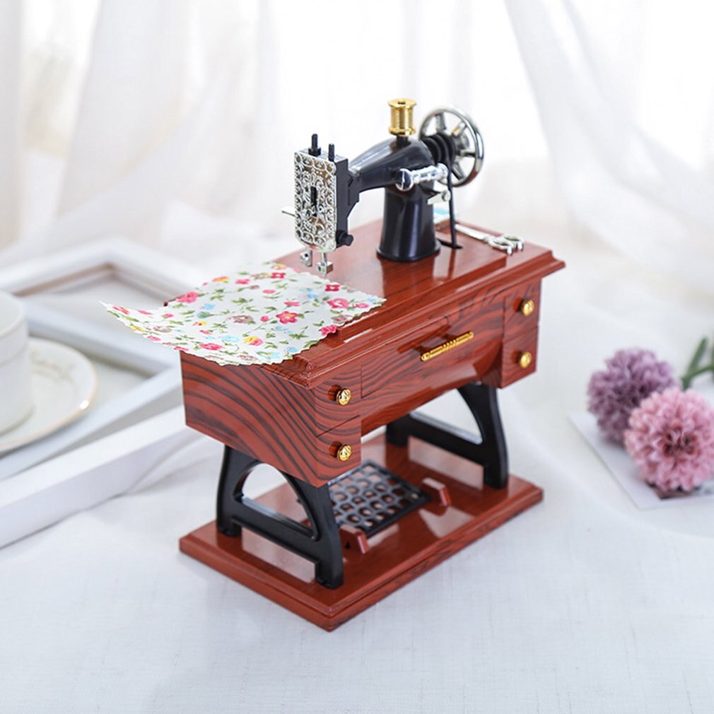 Máquina de coser antigua, caja de música , caja de música Retro similar a la madera, decoración china, de San Valentín: Default Title