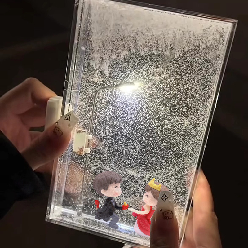 Escena de nieve, farola, noche nevada, luz nocturna que fluye, paquete de Material artesanal, marco de fotos hecho a mano, decoración de escritorio, de cumpleaños