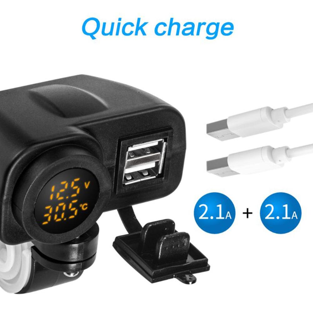 Chargeur double USB pour moto, affichage numérique, voltmètre, thermomètre pour téléphone portable