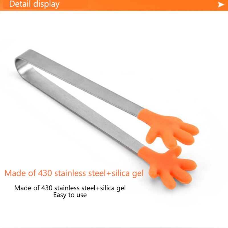1pc pequeño palma de silicona de cocina de acero inoxidable cocina hielo pinza de alimento barbacoa ensalada mano Clip comida hielo azúcar pinza para barbacoa herramientas