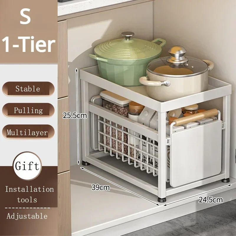 Keuken Opbergrek Schuifkast Organizer Uittrekbare Onder Gootsteen Rek Onder Gootsteen Organizer 2-Tier Badkamer Aanrecht Plank: Army Green