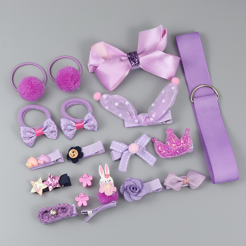 18 Pcs Haar Pin Leuke Cartoon Haaraccessoires Meisje Hoofd Touw Boog Bloem Dier Hoofddeksels Elastische Haarband Haar Ring accessoires: 18 PCS Purple