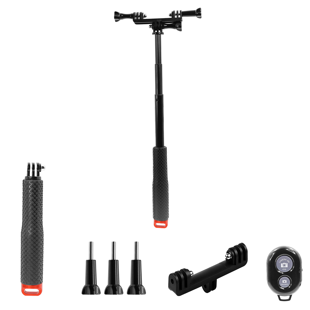 HONGDAK-Palo de Selfie de aleación de aluminio extensible, 48cm, para GoPro 10, 9, 8, 7, Insta360, SJCAM, buceo, monopié, teléfono móvil con Clip: Red 3