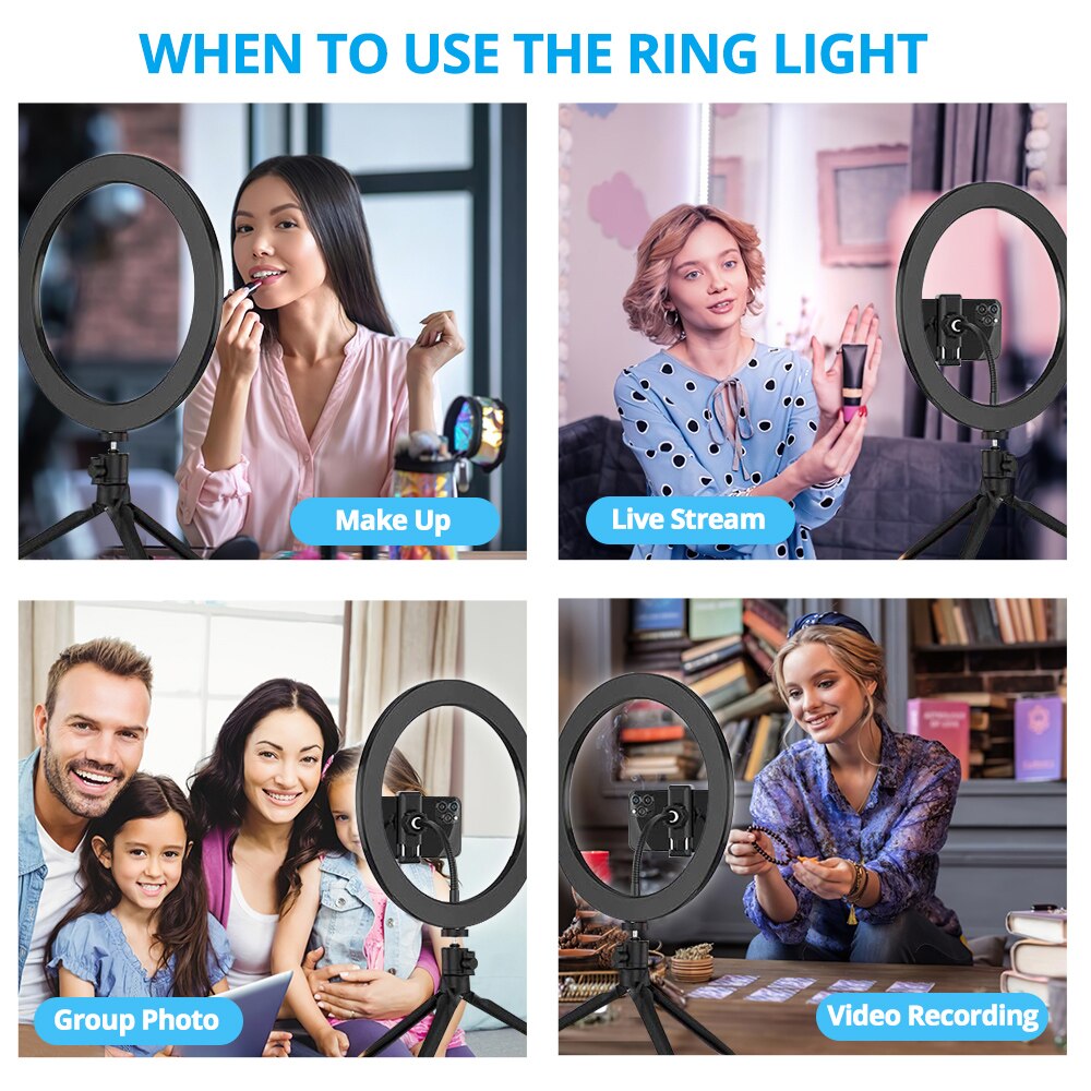 10 Inch Dimmable Ring Lamp LED Desktop Ring Light LED Ring Light with 2 Tripod For Makeup Video Live Studio Photography