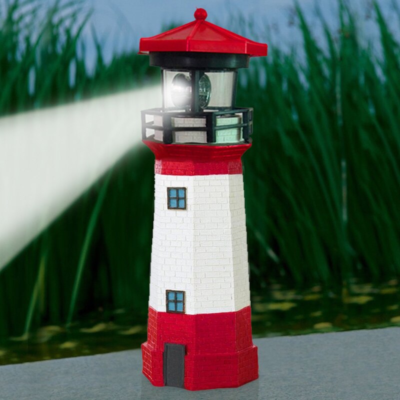 Zonne-energie Vuurtoren met Roterende Lamp Tuin Ornament Patio Licht LO88