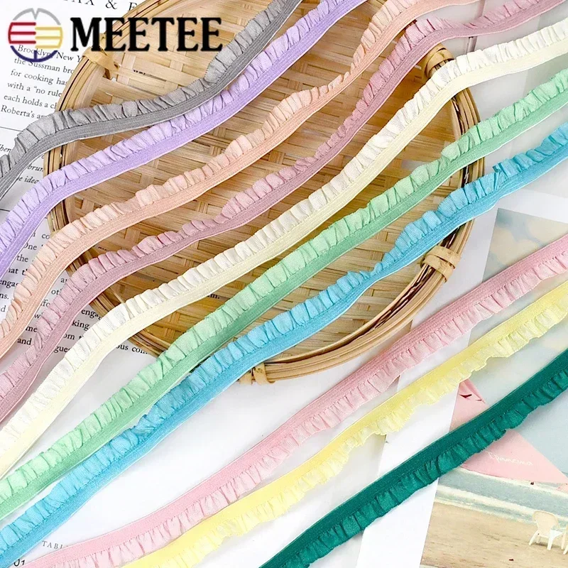 5/10/20M 10mm Meetee Ruffled Elastic Band for Sewing Pleated Stretch Lace Trim Rubber Ribbon Hairband Elasticity Tape Accessory