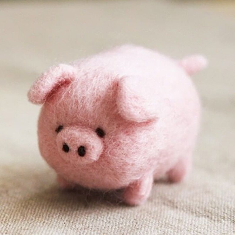 Cute Animals Wool Felt Craft DIY Non Finished Poked Set Handcraft Kit for Needle Material Pack: Piggy